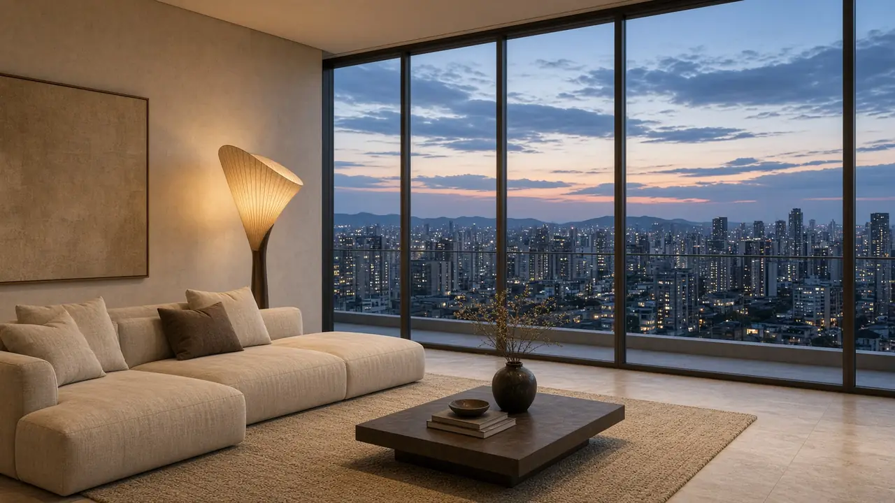 Landing page imobiliária Nexo Prime — living de apartamento no Vale do Sereno, Belo Horizonte