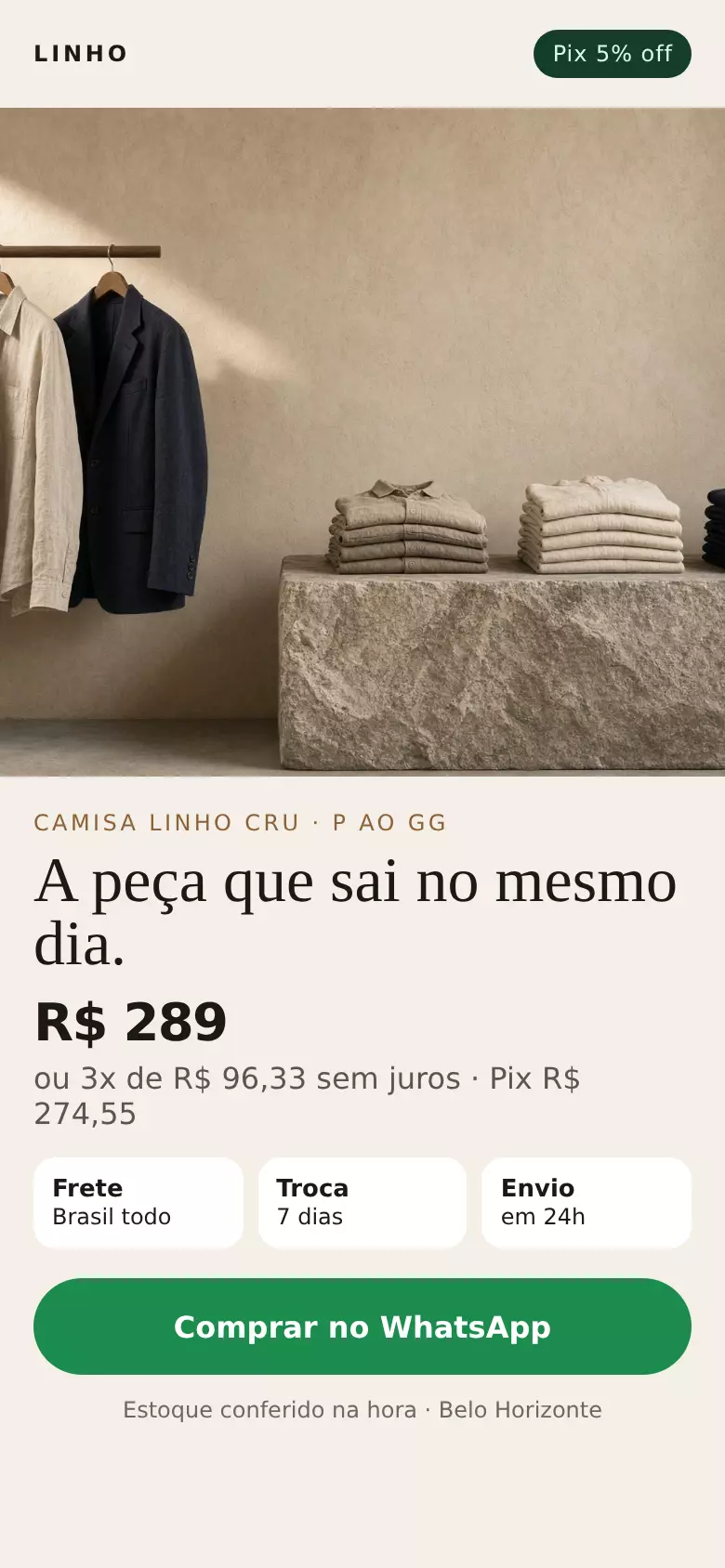 Landing de Linho no celular